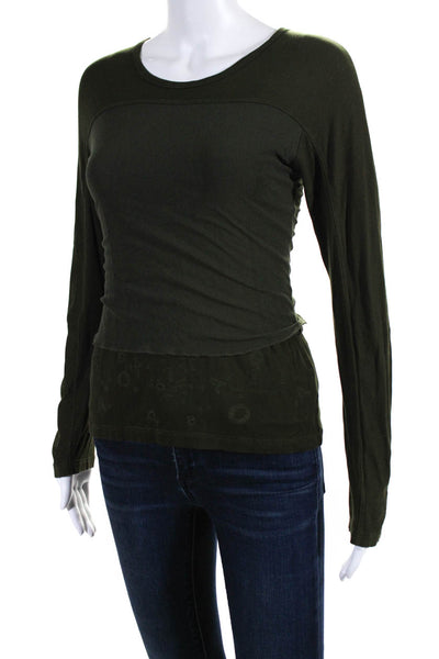 Cop Copine Womens Dark Green Scoop Neck Long Sleeve Layered Blouse Top Size 2