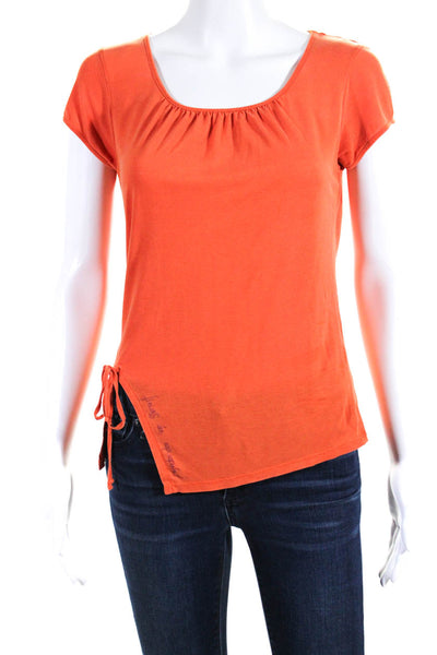 Cop Copine Womens Orange Scoop Neck Tie Slit Front Short Sleeve Shirt Top Size 2