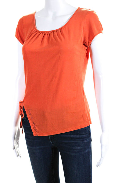 Cop Copine Womens Orange Scoop Neck Tie Slit Front Short Sleeve Shirt Top Size 2