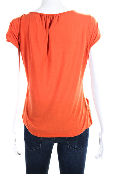 Cop Copine Womens Orange Scoop Neck Tie Slit Front Short Sleeve Shirt Top Size 2