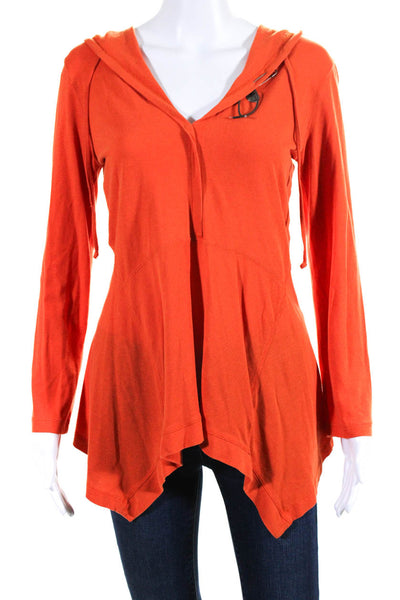 Cop Copine Womens Solid Orange Long Sleeve Asymmetric Hoodie Top Size 3