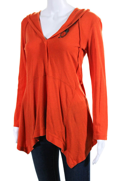 Cop Copine Womens Solid Orange Long Sleeve Asymmetric Hoodie Top Size 3