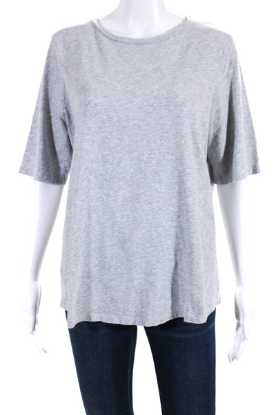 Eileen Fisher Womens Gray Cotton Crew Neck Short Sleeve Tee Top Size L