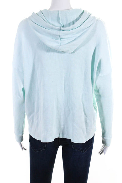 Eileen Fisher Womens Light Blue Waffle Knit Long Sleeve Hoodie Top Size L