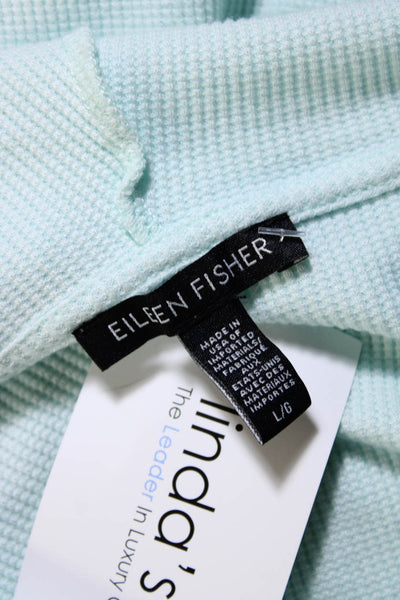 Eileen Fisher Womens Light Blue Waffle Knit Long Sleeve Hoodie Top Size L