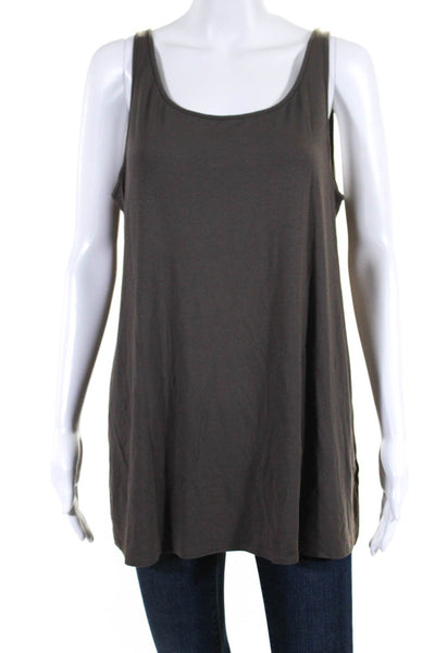 Eileen Fisher Womens Solid Brown Scoop Neck Sleeveless Tank Top Size L