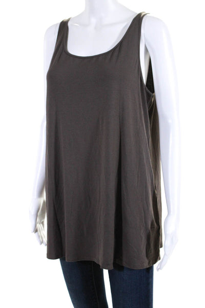 Eileen Fisher Womens Solid Brown Scoop Neck Sleeveless Tank Top Size L