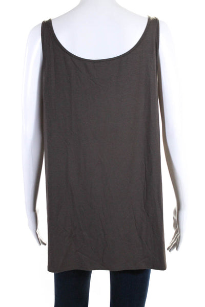 Eileen Fisher Womens Solid Brown Scoop Neck Sleeveless Tank Top Size L