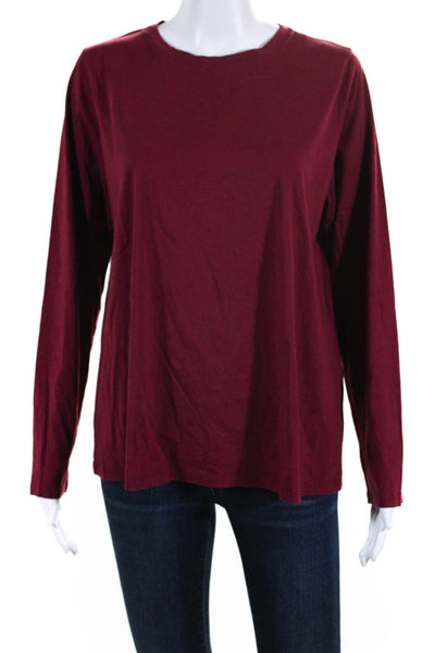 Eileen Fisher Womens Red Cotton Crew Neck Long Sleeve Basic Knit Top Size L