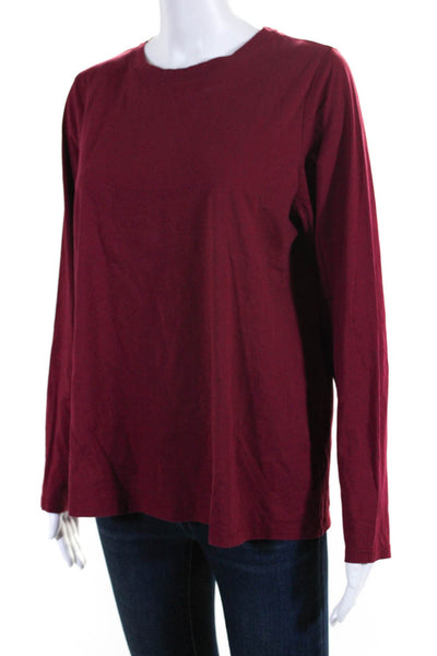 Eileen Fisher Womens Red Cotton Crew Neck Long Sleeve Basic Knit Top Size L