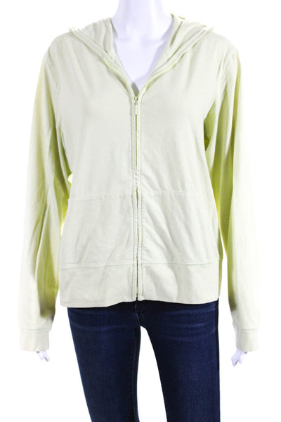 Eileen Fisher Womens Neon Green Full Zip Long Sleeve Hoodie Top Size L