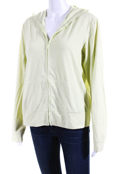 Eileen Fisher Womens Neon Green Full Zip Long Sleeve Hoodie Top Size L