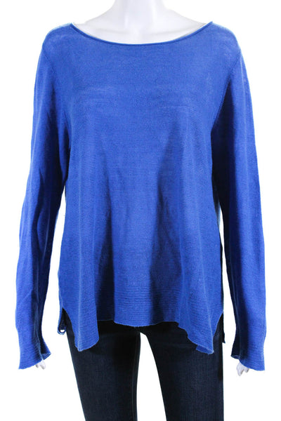 Eileen Fisher Womens Blue Open Knit Scoop Neck Long Sleeve Sweater Top Size L