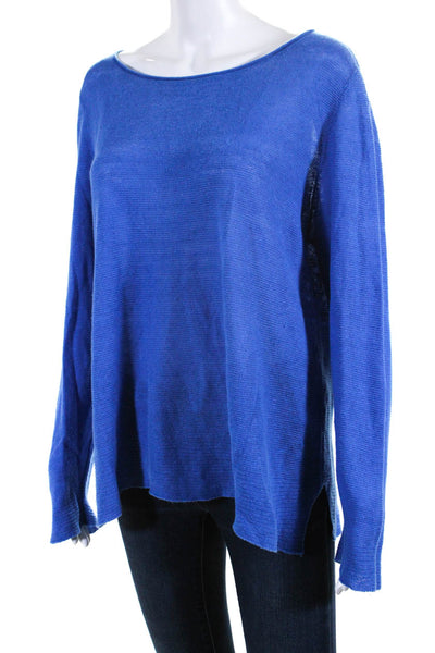 Eileen Fisher Womens Blue Open Knit Scoop Neck Long Sleeve Sweater Top Size L