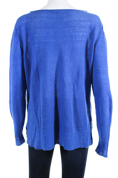 Eileen Fisher Womens Blue Open Knit Scoop Neck Long Sleeve Sweater Top Size L