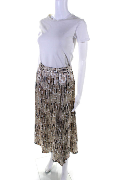 0039 Italy Womens Silk Charmeuse Geometric Print Split A-Line Skirt Beige Size S