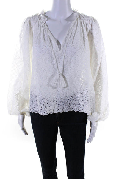 Ulla Johnson Womens Cotton Eyelet Long Sleeve Unlined V-Neck Blouse White Size 0