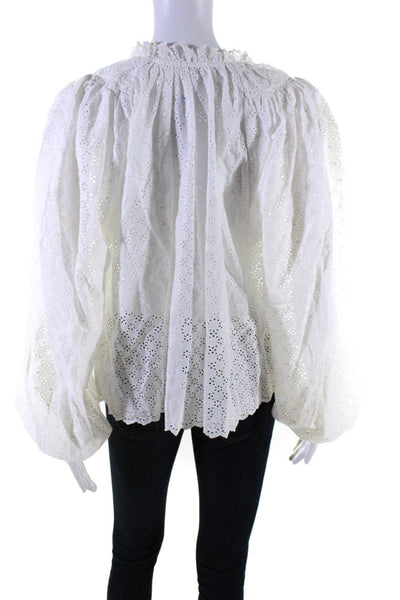 Ulla Johnson Womens Cotton Eyelet Long Sleeve Unlined V-Neck Blouse White Size 0