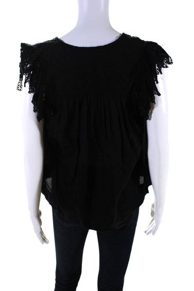 Ulla Johnson Womens Cotton Textured Cap Sleeve V-Neck Blouse Top Black Size 0