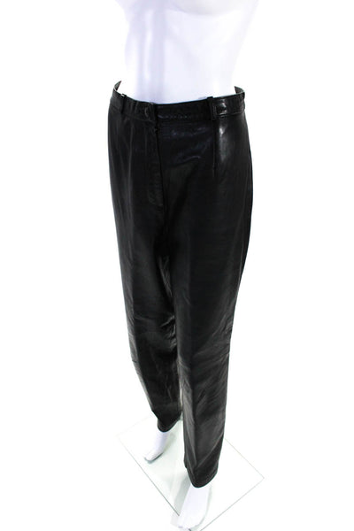 Siena Studio Womens Zipper Fly High Rise Straight Leg Leather Pants Black 12