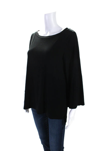 Eileen Fisher Womens Black Boat Neck Slit Long Sleeve Basic Knit Top Size S