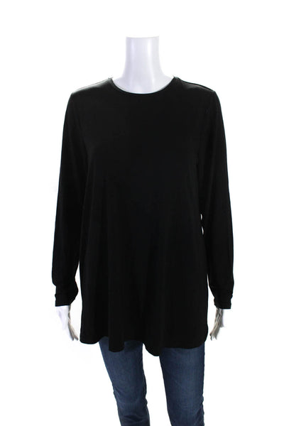 Eileen Fisher Womens Solid Black Crew Neck Long Sleeve Basic Knit Top Size S