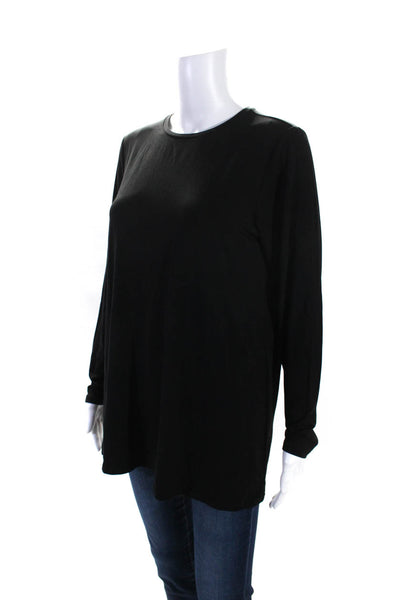 Eileen Fisher Womens Solid Black Crew Neck Long Sleeve Basic Knit Top Size S