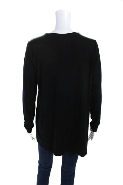 Eileen Fisher Womens Solid Black Crew Neck Long Sleeve Basic Knit Top Size S