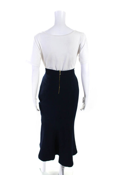 Skazi Womens Navy Blue Faux Pearl Zip Back Lined Midi Pencil Skirt Size M