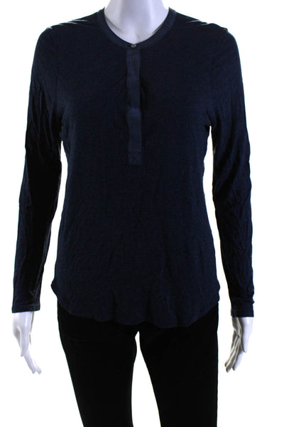 Vince Women's Round Neck Long Sleeves High Low Hem Blouse Navy Blue Size S