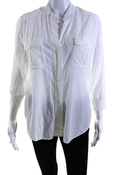 James Perse Womens 3/4 Sleeve Button Up Fringe Top Blouse White Size 2