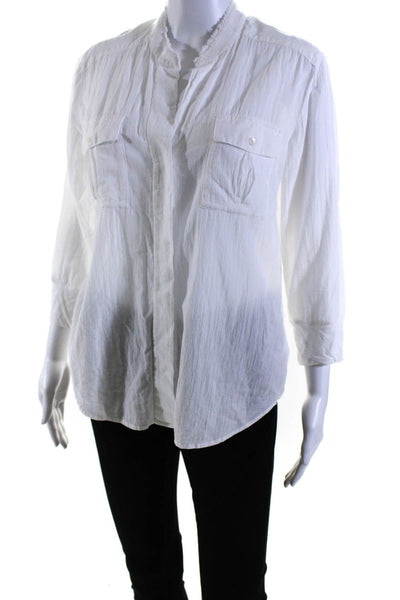 James Perse Womens 3/4 Sleeve Button Up Fringe Top Blouse White Size 2