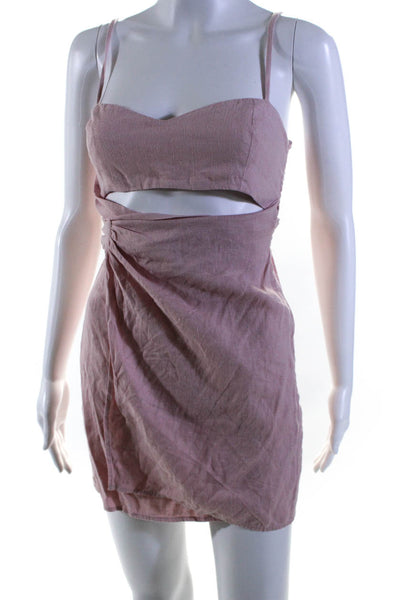 Reformation Womens Linen Spaghetti Strap Cutout Mini Wrap Dress Pink Size 2