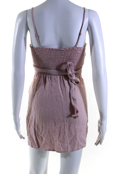 Reformation Womens Linen Spaghetti Strap Cutout Mini Wrap Dress Pink Size 2