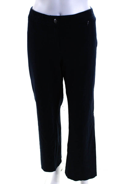 Elie Tahari Womens Zipper Fly High Rise Wide Leg Knit Pants Navy Blue Medium