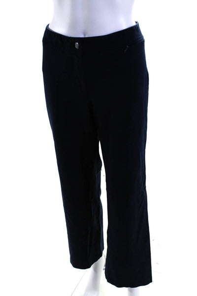 Elie Tahari Womens Zipper Fly High Rise Wide Leg Knit Pants Navy Blue Medium