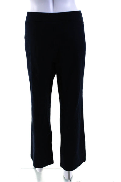 Elie Tahari Womens Zipper Fly High Rise Wide Leg Knit Pants Navy Blue Medium