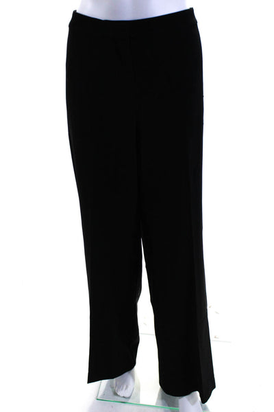 St. John Caviar Womens Zipper Fly High Rise Pleated Wide Leg Pants Black Size 12