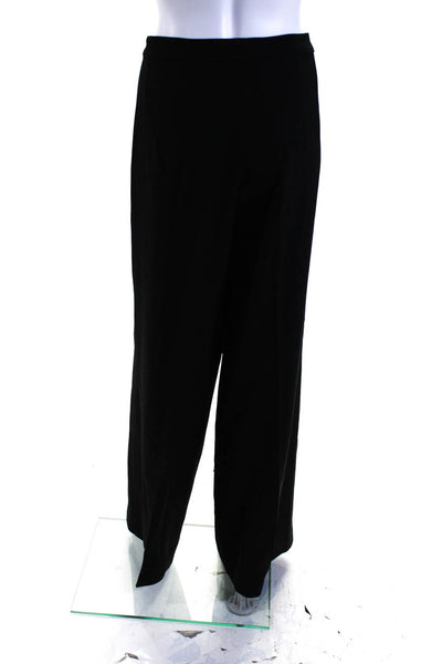 St. John Caviar Womens Zipper Fly High Rise Pleated Wide Leg Pants Black Size 12