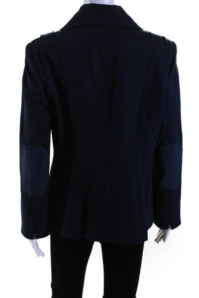 Elie Tahari Womens Front Zip Long Sleeve Mock Neck Knit Jacket Navy Size Large