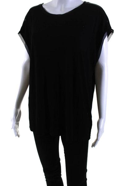 Tahari Womens Short Sleeve Mesh Trim Scoop Neck Tee Shirt Black Size Extra Large