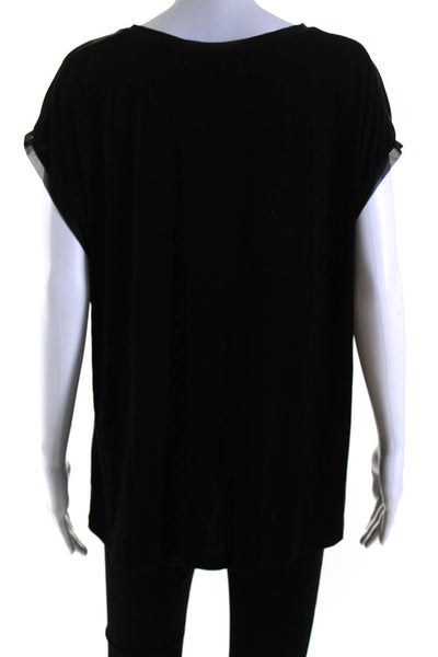 Tahari Womens Short Sleeve Mesh Trim Scoop Neck Tee Shirt Black Size Extra Large