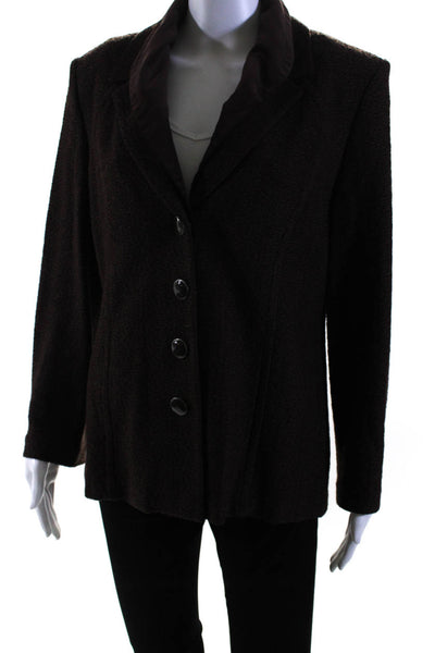 St. John Collection Womens Four Button Velvet Trim Blazer Jacket Brown Size 10