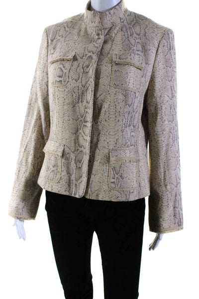 Elie Tahari Womens Button Front Snakeskin Print Knit Jacket Brown Size Large