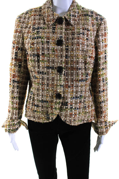 Lafayette 148 New York Womens Three Button Collared Jacket Brown Wool Size 14