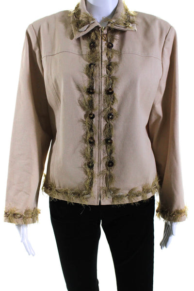 St. John Sport By Marie Gray Womens Embellished Fringe Jacket Brown Size Large