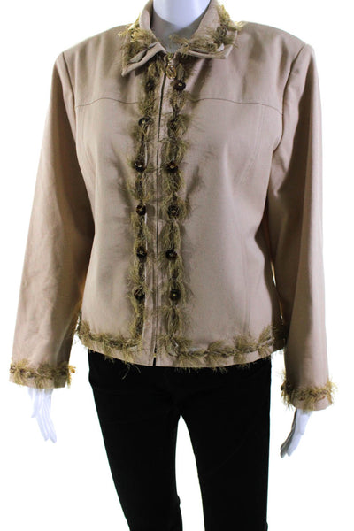 St. John Sport By Marie Gray Womens Embellished Fringe Jacket Brown Size Large