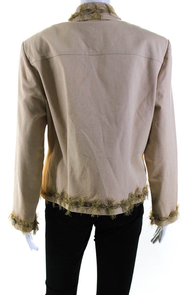 St. John Sport By Marie Gray Womens Embellished Fringe Jacket Brown Size Large