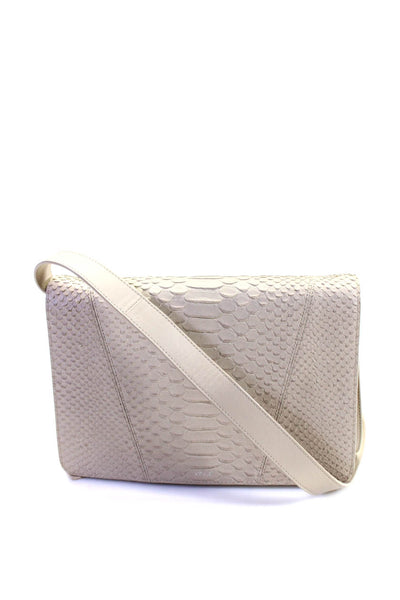 Vince Womens Leather Snakeskin Print Flap Crossbody Shoulder Handbag Beige