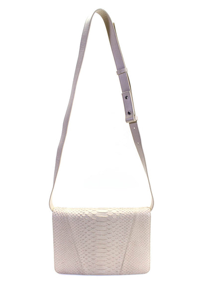 Vince Womens Leather Snakeskin Print Flap Crossbody Shoulder Handbag Beige